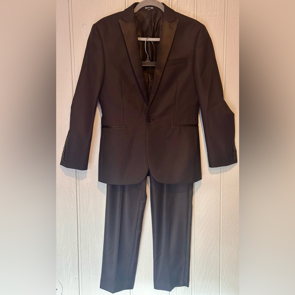 Express 2-Piece Black Textured Wool Men's Suit 36S/36C 29x30